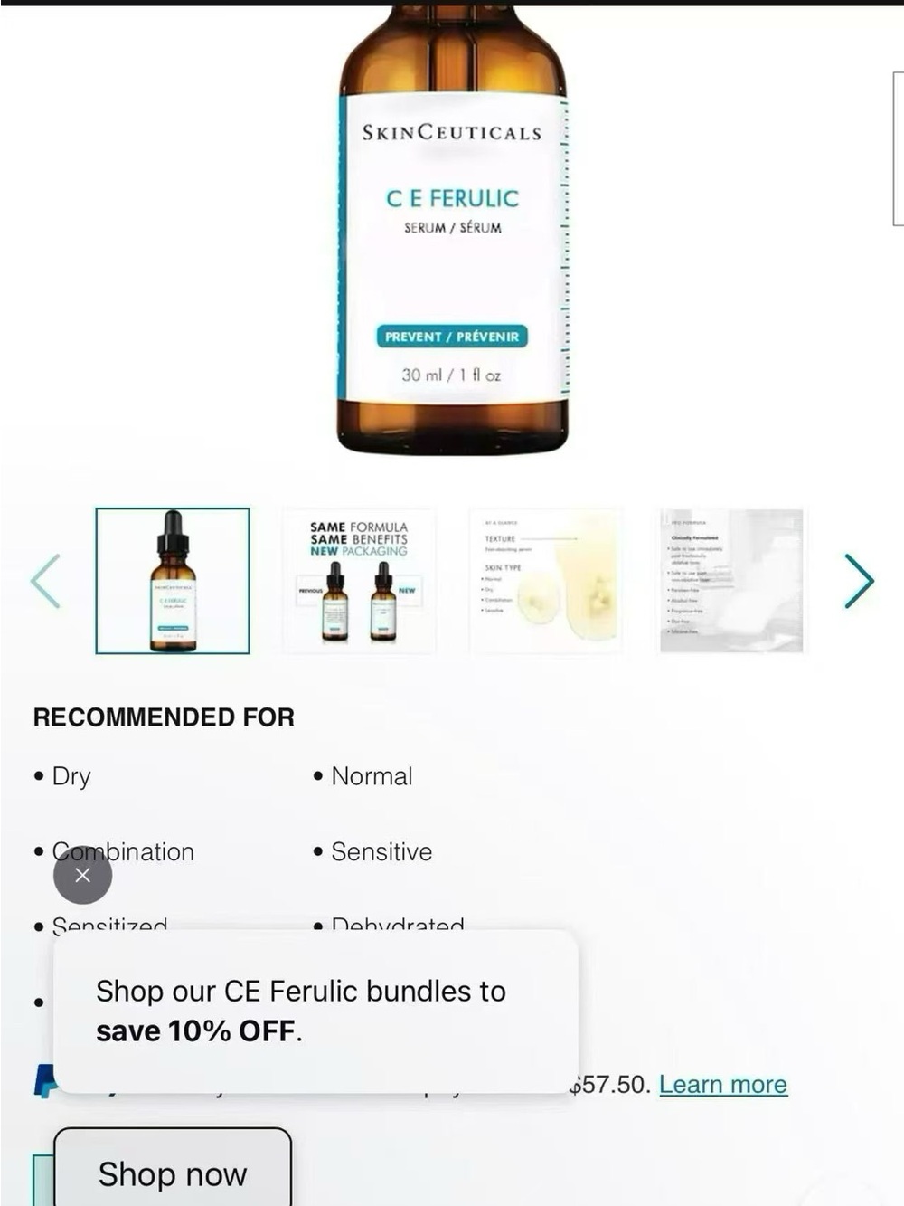 SkinCeuticals C E Ferulic Serum - Brown Bottle with White & Teal Label